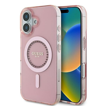 Guess IML Rhinestones MagSafe - Case for iPhone 16 (Pink)