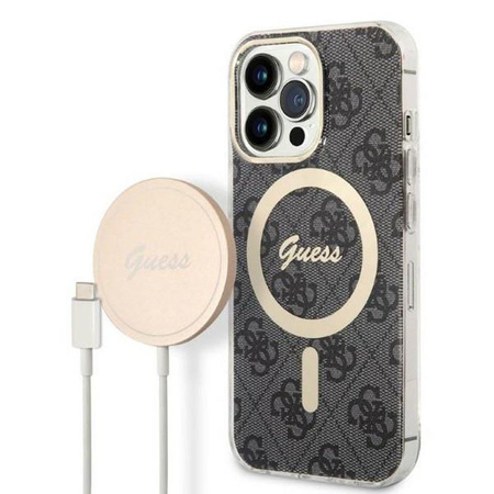 Guess Bundle Pack MagSafe 4G - MagSafe iPhone 13 Pro Max Tasche + Ladegerät-Set (schwarz/gold)