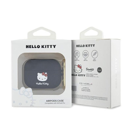 Silikonová 3D hlava kočičky Hello Kitty - pouzdro AirPods Pro (černé)