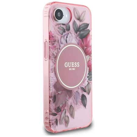 Guess IML Flowers MagSafe - tok iPhone 16e készülékhez (rózsaszín)