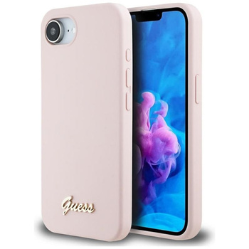 Guess szilikon script fém logó MagSafe - tok iPhone 16e készülékhez (rózsaszín)