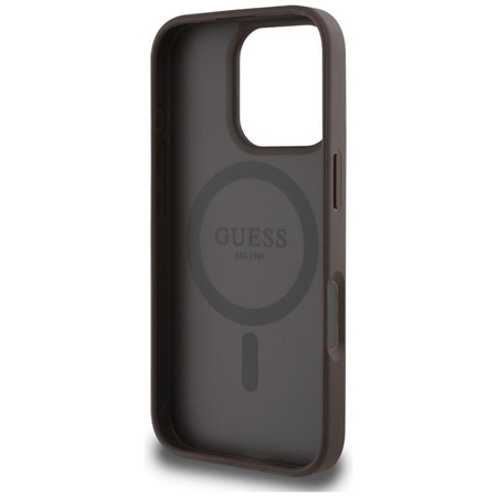 Guess Grained Hot Stamp Peony Triangle Logo MagSafe - Case for iPhone 16 Pro (brown)
