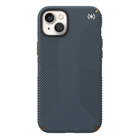 Speck Presidio2 Grip - Custodia antiscivolo per iPhone 15 Plus / 14 Plus (Carbone / Bronzo freddo / Ardesia)