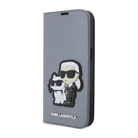 Karl Lagerfeld Booktype NFT Saffiano Karl & Choupette - Coque iPhone 14 Pro (Argent)