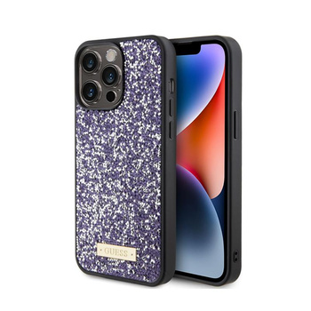 Guess kovové logo s kamínky - pouzdro pro iPhone 15 Pro Max (růžové)