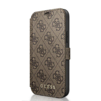 Guess Booktype 4G Charms Collection - Etui iPhone 12 / iPhone 12 Pro z kieszeniami na karty (brązowy)