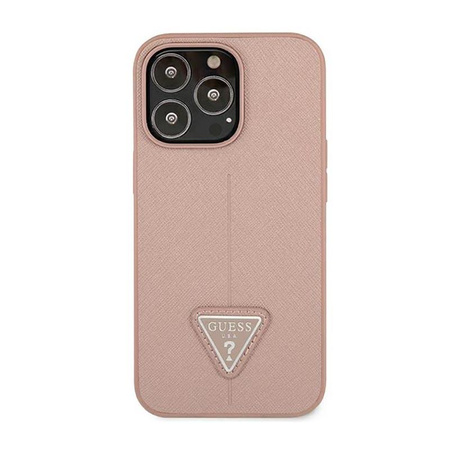 Guess Saffiano Triangle Logo Case - pouzdro pro iPhone 14 Pro (růžová)