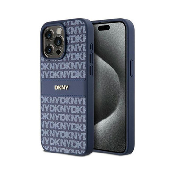 DKNY Leather Mono Stripe & Metal Logo - Coque pour iPhone 15 Pro Max (bleu)
