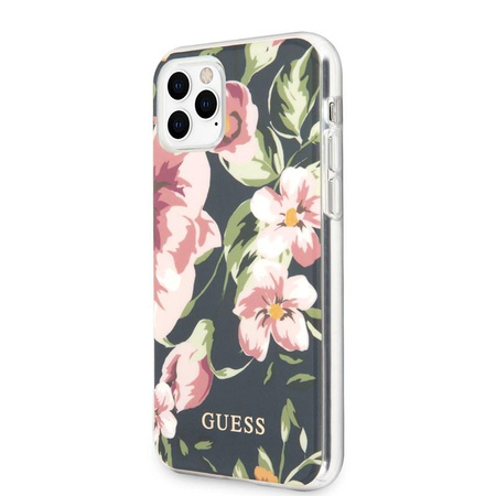 Guess Flower Glänzende Kollektion N3 - iPhone 11 Pro Max Tasche (Marine)