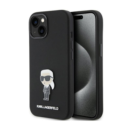 Karl Lagerfeld Silicone Ikonik Metal Pin - iPhone 15 Case (Black)