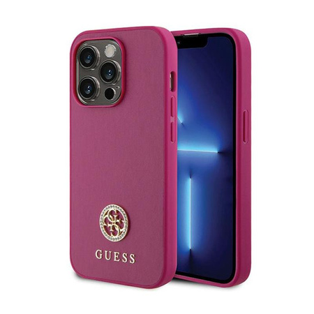 Guess 4G Strass Metal Logo - pouzdro pro iPhone 15 Pro (růžové)