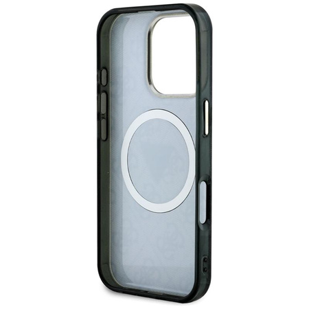 Guess IML Metal Glitter 4G Circle Triangle MagSafe - Coque pour iPhone 16 Pro (noir)