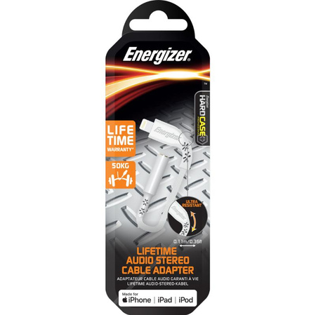 Energizer HardCase - Adaptateur audio Lightning vers jack 3,5 mm certifié MFi 11 cm ROW (blanc) garantie à vie