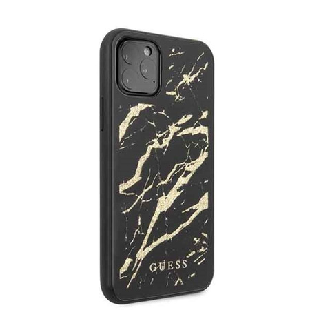 Guess Marble Glass Gold Glitter - pouzdro pro iPhone 11 Pro (černé)