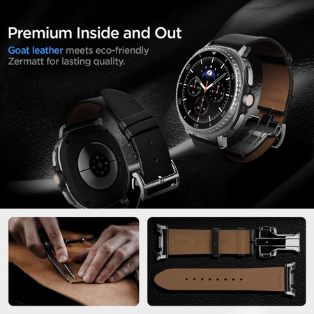 Spigen Enzo - Genuine Leather Strap for Samsung Galaxy Watch 8 / 8 Classic 40 / 44 / 46 mm (Black)