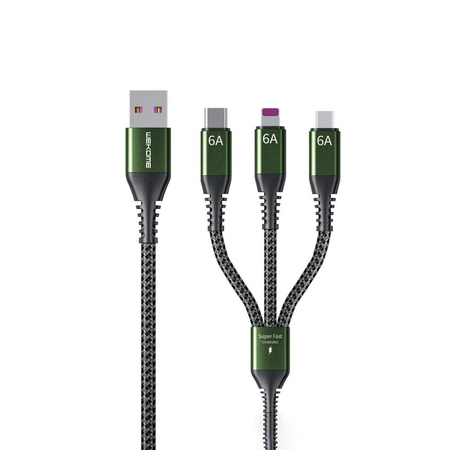 WEKOME WDC-170 Raython Series - 3-in-1 USB-A auf USB-C + Lightning + Micro USB Schnelllade-PD-Anschlusskabel 1,2 m (Schwarz)