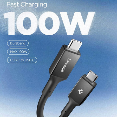 Kabel USB C Szybkie Ładowanie 2m Spigen Essential do iPhone Czarny 100W PD