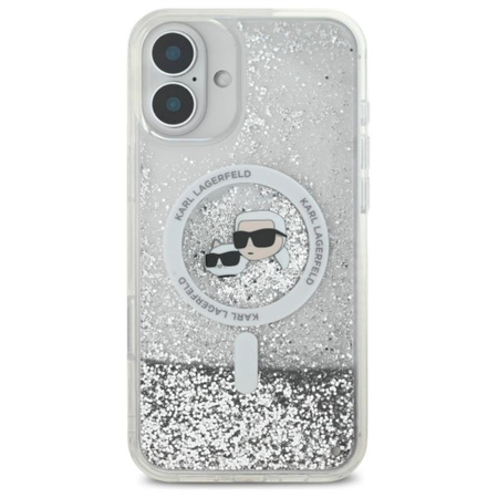 Karl Lagerfeld Liquid Glitter Karl & Choupette Head MagSafe - Etui iPhone 16 Plus (przezroczysty)