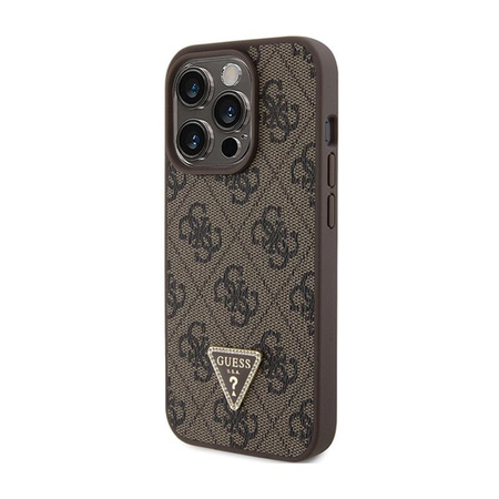 Guess Leather 4G Triangle Strass - iPhone 15 Pro Tasche (braun)