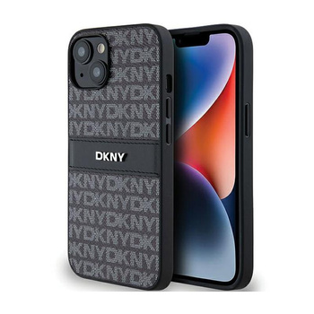 DKNY Lederhülle mit Monostreifen und Metall-Logo - iPhone 14 / 15 / 13 (schwarz)