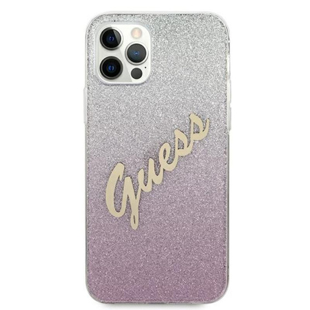 Guess Glitter Gradient Script - pouzdro pro iPhone 12 / iPhone 12 Pro (růžové)