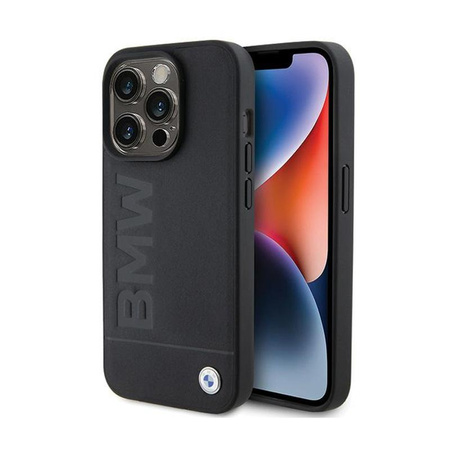 BMW Leather Hot Stamp MagSafe - Étui pour iPhone 15 Pro (Noir)