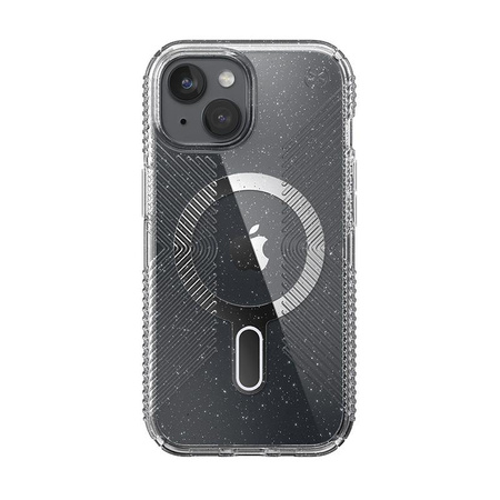 Speck Presidio Lux Grip ClickLock & MagSafe - Case iPhone 16e / iPhone 15 / iPhone 14 / iPhone 13 (Clear / Platinium Glitter / Chrome Finish / Serene Silver)
