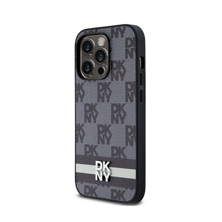 DKNY Leather Checkered Mono Pattern & Printed Stripes - Etui iPhone 14 Pro (czarny)