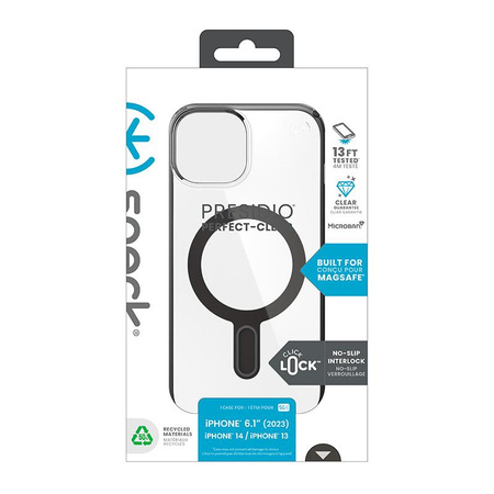 Speck Presidio Perfect-Clear ClickLock & Magsafe - Coque pour iPhone 15 (transparent / noir givré / gris ardoise)