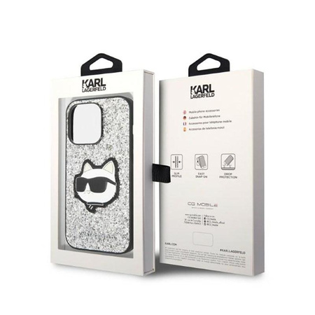 Karl Lagerfeld NFT Glitter Choupette Patch - Hülle für iPhone 14 Pro Max (Silber)