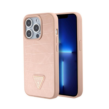 Guess Croco Triangle Metal Logo - iPhone 15 Pro Case (pink)