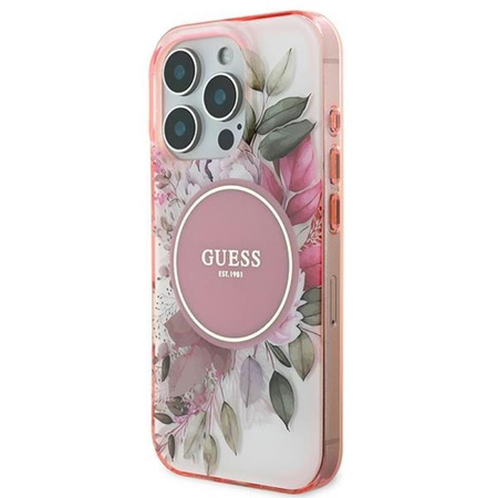 Pouzdro Guess IML Flower & Tonal Circle MagSafe - iPhone 16 Pro (růžové)