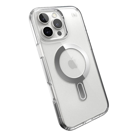 Speck Presidio Perfect-Clear ClickLock & MagSafe - iPhone 16 Pro Max Case (Clear / Chrome Finish / Serene Silver)