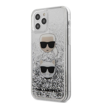 Karl Lagerfeld Liquid Glitter 2 Heads - pouzdro pro iPhone 12 / iPhone 12 Pro (stříbrné)