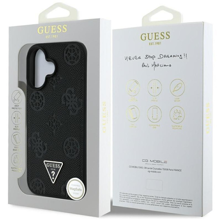 Guess Grained Hot Stamp Peony Triangle Logo MagSafe - Pouzdro pro iPhone 16 (černá)