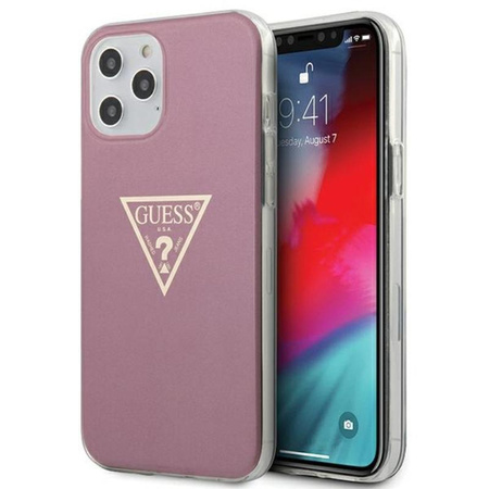 Guess Metallic Triange - pouzdro pro iPhone 12 Pro Max (růžové)