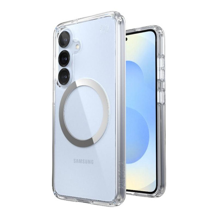 Speck Presidio Perfect-Clear Magnet - Pouzdro pro Samsung Galaxy S25 / S24 MagSafe (Clear / Chrome Finish / Serene Silver)