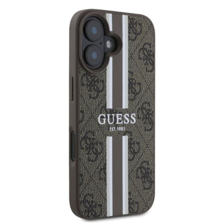 Guess 4G Printed Stripes MagSafe - pouzdro pro iPhone 16 (hnědé)