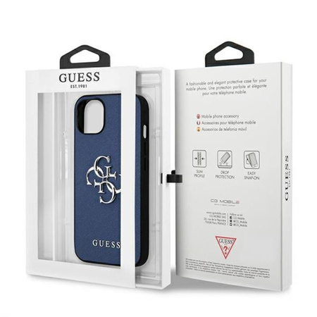 Guess Saffiano 4G Big Silver Logo - iPhone 13 mini case (blue)