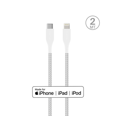 PURO Fabric Ultra Strong - Kabel w oplocie heavy duty USB-C / Lightning MFi 2m (biały)
