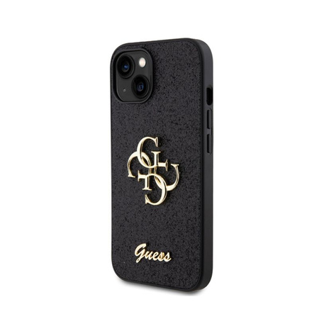 Guess Glitter Script Big 4G - pouzdro pro iPhone 15 (černé)