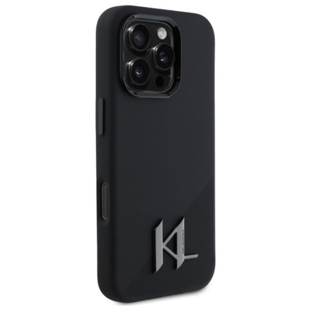 Karl Lagerfeld Silicone Shadow Metal Initial MagSafe - Hülle für iPhone 16 Pro (schwarz)