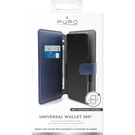 PURO Universal Wallet 360° - Universal swivel case with card pockets, size XXL (navy blue)