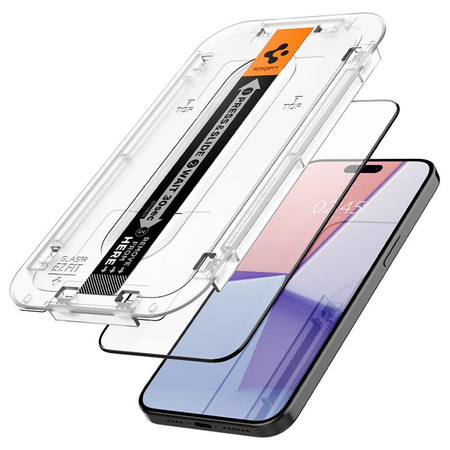 Spigen GLAS.TR EZ FIT FC - Verre trempé pour iPhone 15 Pro Max (Cadre noir)