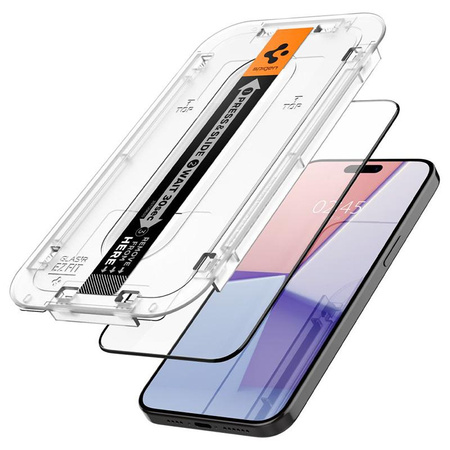 Spigen GLAS.TR EZ FIT FC - Gehärtetes Glas für iPhone 15 Pro (Schwarzer Rahmen)