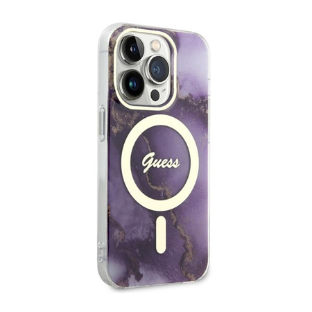 Guess Golden Marble MagSafe - Schutzhülle für iPhone 14 Pro (Lila)