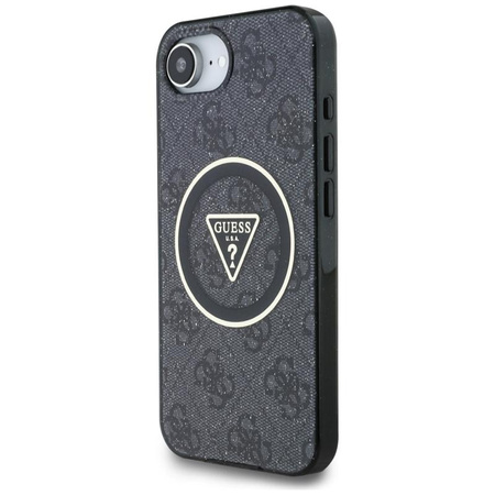 Guess IML Metall Glitter 4G Circle Triangle MagSafe - Tasche für iPhone 16e (schwarz)