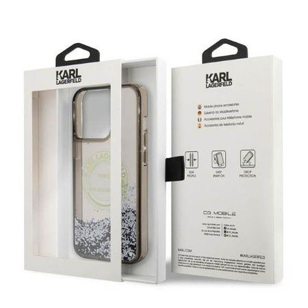 Karl Lagerfeld Liquid Glitter Round RSG Logo Case - pouzdro pro iPhone 14 Pro Max (černé)
