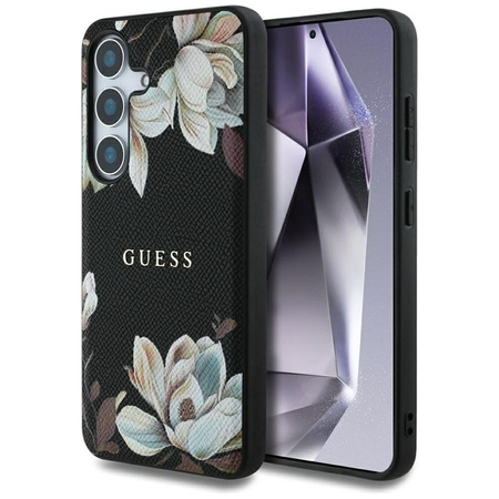Guess Grained Printed Flower Pattern MagSafe - Case for Samsung Galaxy S25 (black)
