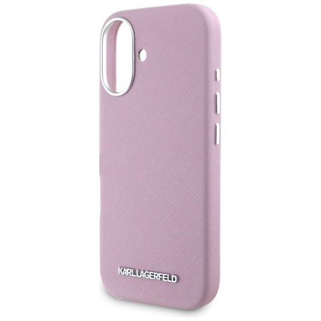 Karl Lagerfeld Saffiano Full Wrapped Elongated Metal Logo MagSafe - étui pour iPhone 16 (rose)